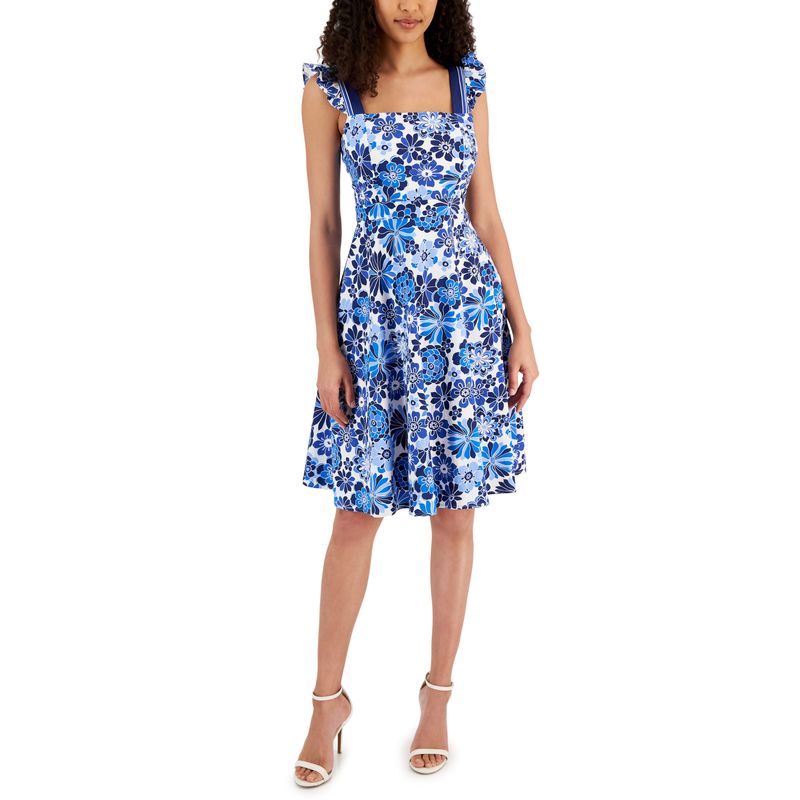 Tahari Asl Printed Peek A Boo Back Fit Flare Dress